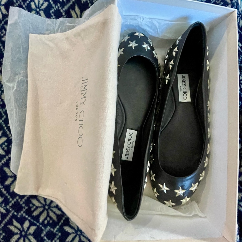 Jimmy Choo Black Star Flats SZ 10
